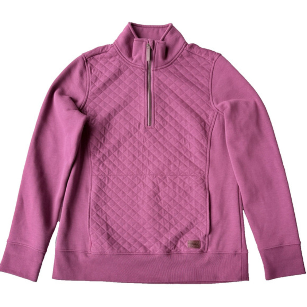 LL Bean Womens‎ Quilted Quarter-Zip Pullover Size S Deep Plum Pink Cotton Blend